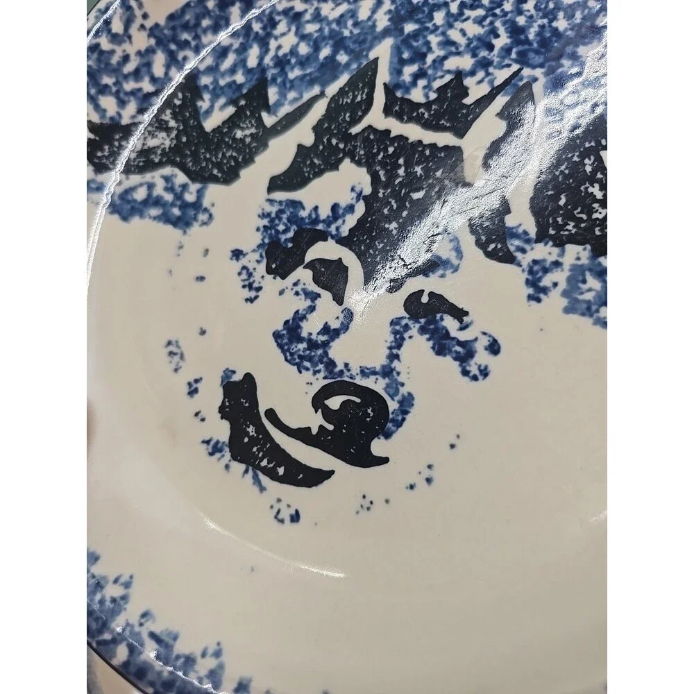 Set of 5 VTG WOLF by TIENSHAN FOLK CRAFT 7 5/8' Salad Dessert Plates Blue**READ*